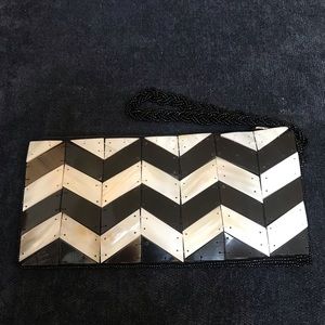 Handmade black and pearl wristlet